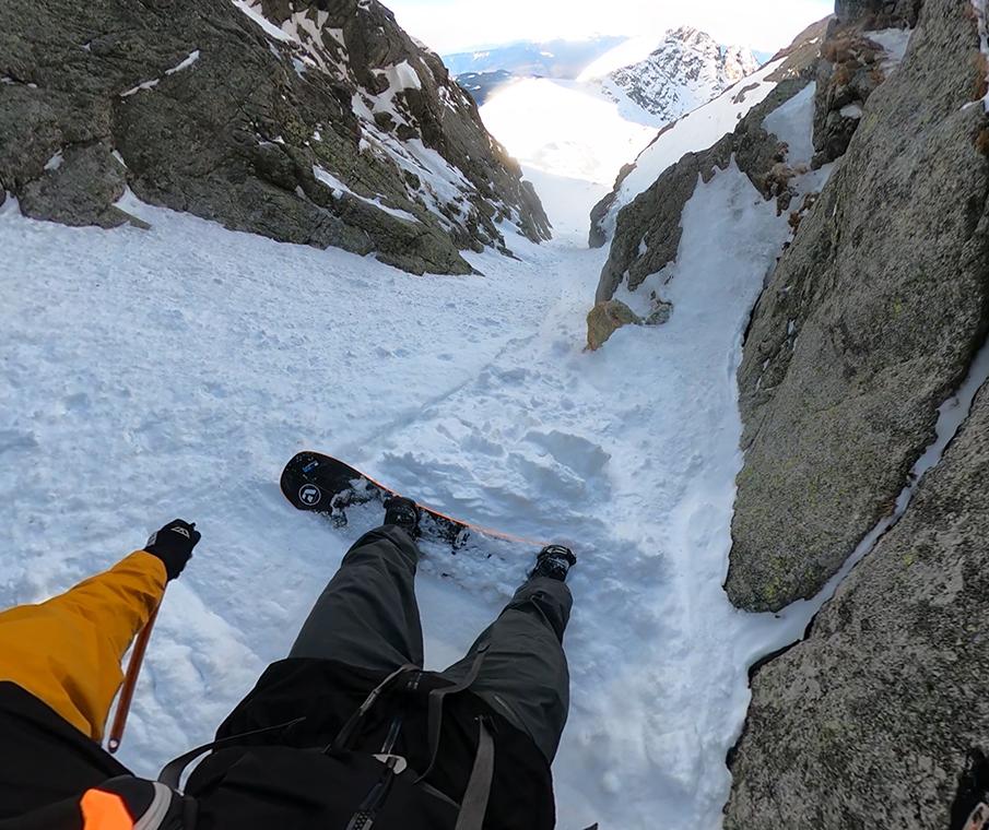 Riding steep Couloir in Italy